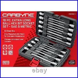 CARBYNE Extra Long Ball End Hex Bit Socket Set 18 Piece SAE Metric