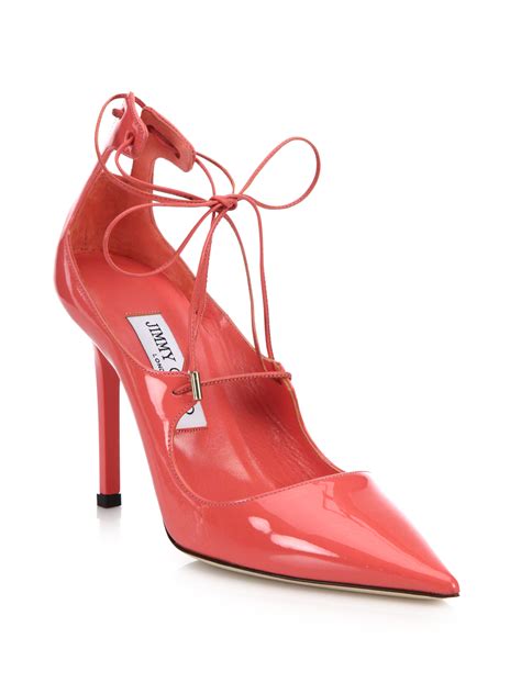 Jimmy Choo Vita Patent Leather Lace Up Pumps In Pink Lyst