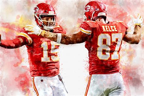 Travis Kelce Patrick Mahomes Watercolor Kansas City Chiefs Etsy