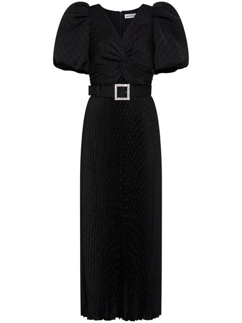 Rebecca Vallance Belted Waist Pleated Midi Dress Black Editorialist