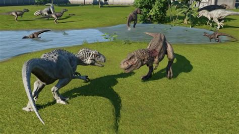 4 T Rex VS 4 Indoraptor VS 4 Indominus Rex VS 4 Allosaurus Jurassic