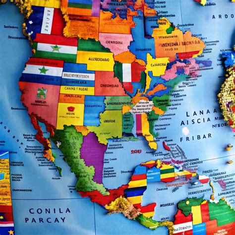 Mapa da América Latina ícones culturais de cores diferentes representando cada país imagem
