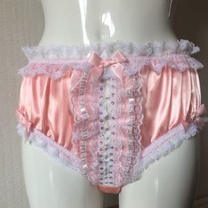 Blush Pink Silky Satin Bikini Panties Sparkly Trim Sissy Knickers Medium Up To XXL Etsy