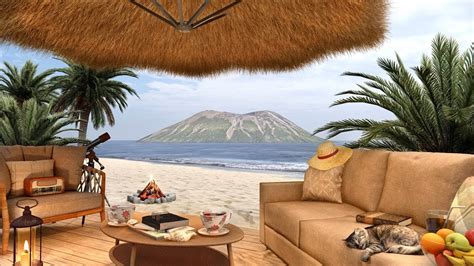 Summer Day On Cozy Beach Ambience With Tropical Island Campfire