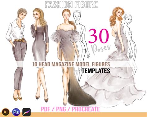 Digital Head Fashion Figure Templates Poses Pdf Printable Png