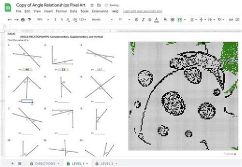 Digital Pixel Art Math Complementary Supplementary And Vertical Angles