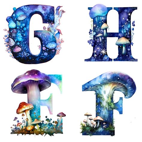 Whimsical Mushroom Letters Of Glowing Mushroom Alphabet Printable