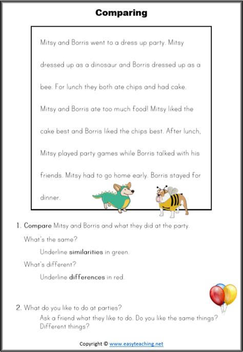 Compare And Contrast Worksheets Reading