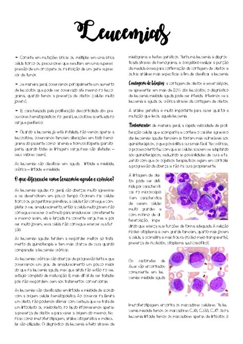 Leucemias Resumo Hematologia Leucemias Consiste em mutações únicas