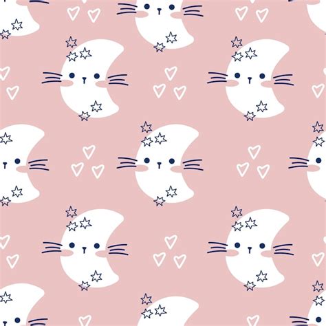 Premium Vector Draw Seamless Pattern With Cute Cats Faces On Pink