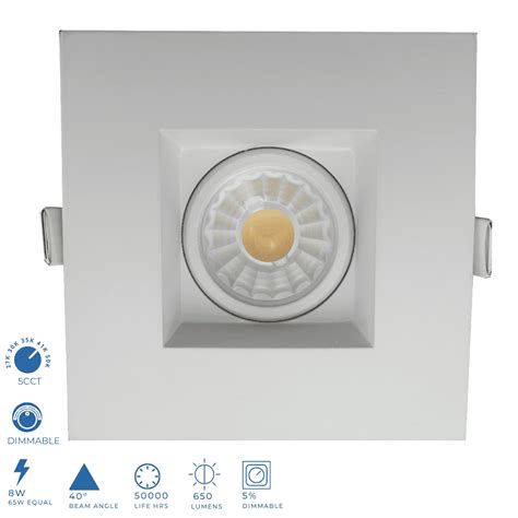 Perlglow 3 Inch Gimbal Square White Downlight Luminaire LED Recessed