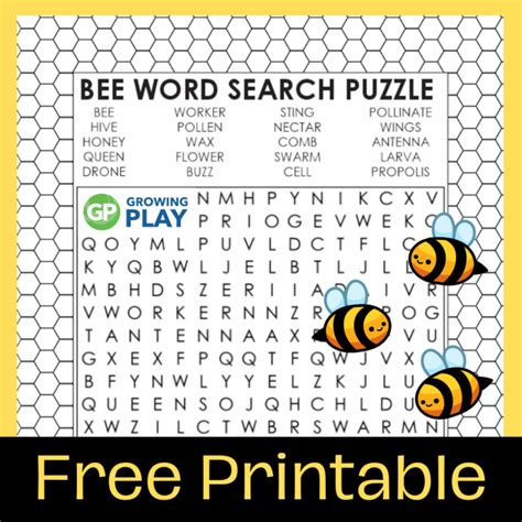 Bee Word Search Free Printable Growing Play