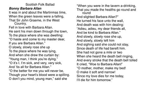 Ppt Scottish Folk Ballad Bonny Barbara Allan It Was In And About The