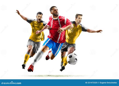 Football Soccer Players In Action Isolated White Background Stock Image