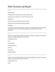 Plate Tectonics Lab Report Docx Plate Tectonics Lab Report Name