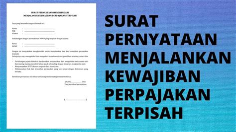 Surat Pernyataan Menjalankan Perpajakan Terpisah Youtube