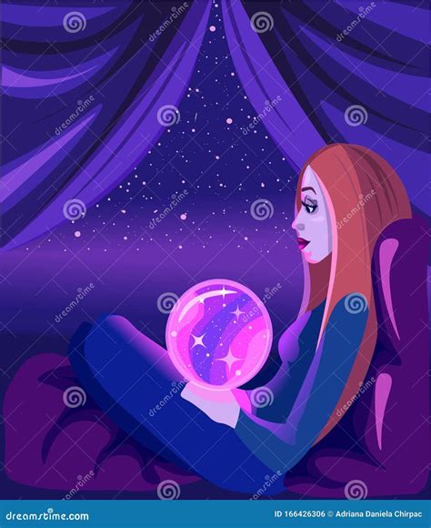 Meditating Witch Under The Starry Sky Looking Into The Crystal Ball
