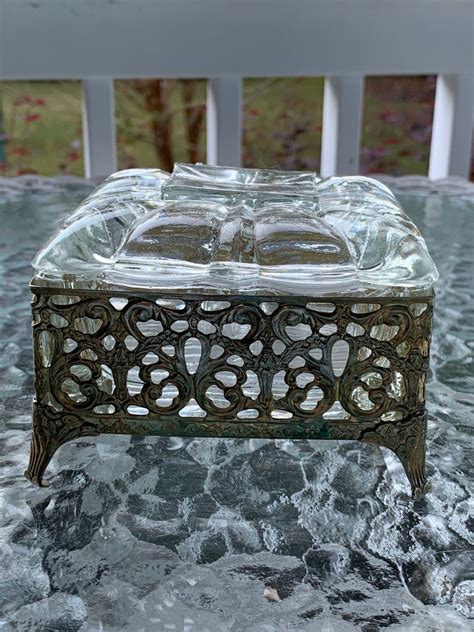 Antique French Cut Crystal Footed Covered Jewelry Trinket Box Etsy