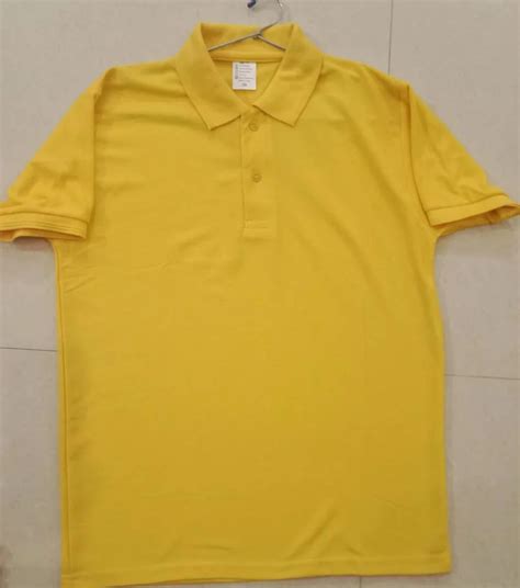 Yellow Plain Gsm Men Cotton T Shirt Polo Neck Size Medium At Rs