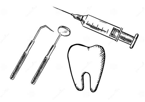 Pictogrammen Van Tand Spuit Spiegel En Sonde Vector Illustratie