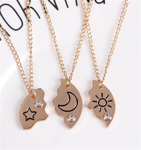 Sun Moon Star Necklaces For 3 Universe Best Friend Necklace Set For 3