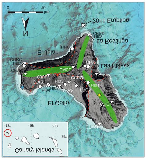 Map of El Hierro Island with highlighted the main morphological ...