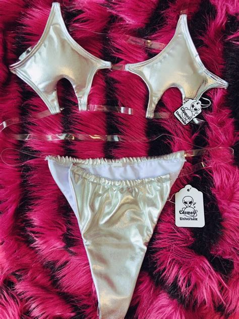 Rave Bikini Set Neon Bikini Bottom Transparent Strings Etsy