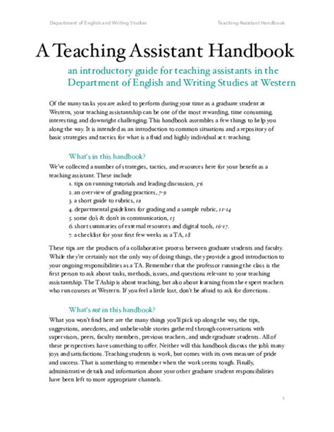 Pdf A Teaching Assistant Handbook An Introductory Guide For Teaching Assistants In The