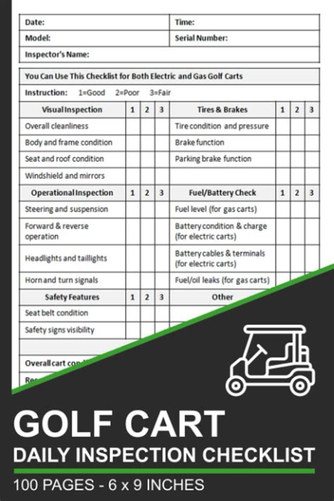 Golf Cart Daily Inspection Checklist Golf Cart Pre Use Inspection Book