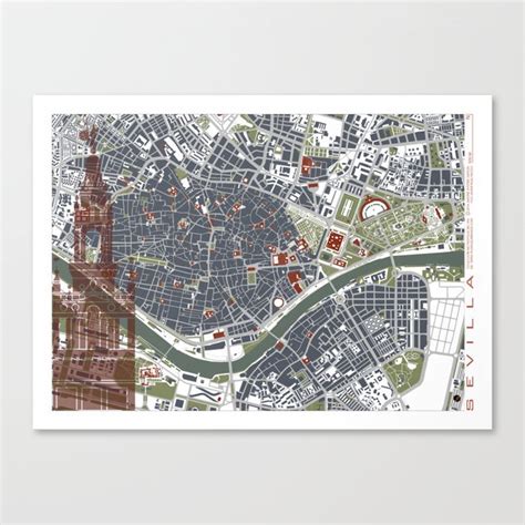 Seville city map engraving Canvas Print by PlanosUrbanos | Society6