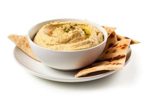 Premium Ai Image Hummus And Pita Bread On White Surface