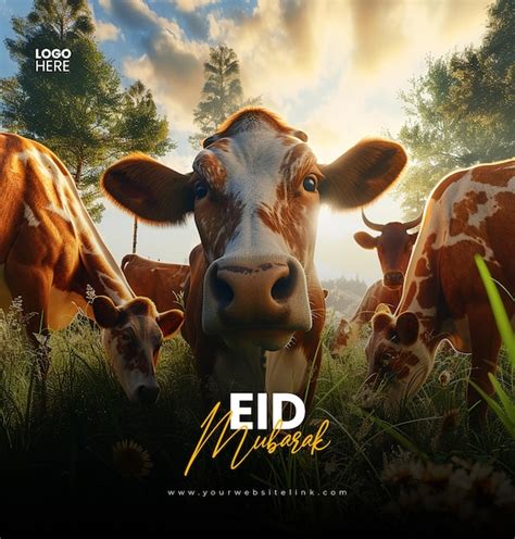 Premium Psd Eid Al Adha Mubarak Islamic Festival Two Cow Social Media