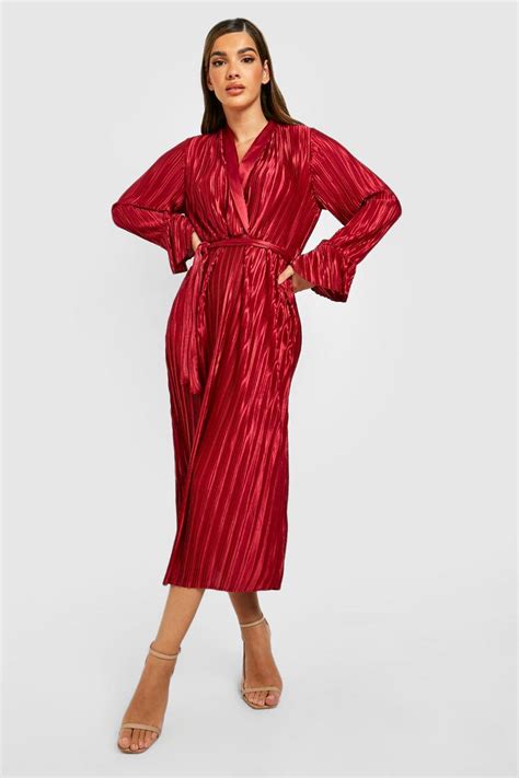 Premium Plisse Wrap Midi Dress Boohoo Uk