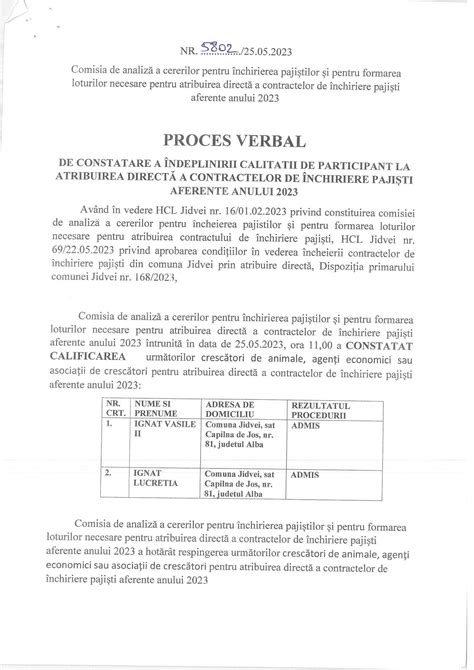 Proces Verbal De Constatare A Ndeplinirii Calit Ii De Participant La