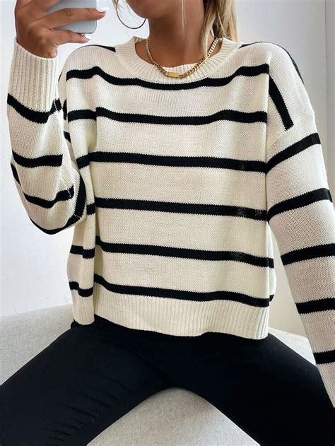 Striped Drop Shoulder Sweater Ropa De Mujer Ropa Moda Ropa De Trabajo