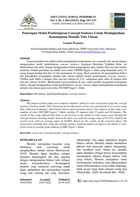 Pdf Penerapan Model Pembelajaran Concept Sentence Untuk Meningkatkan