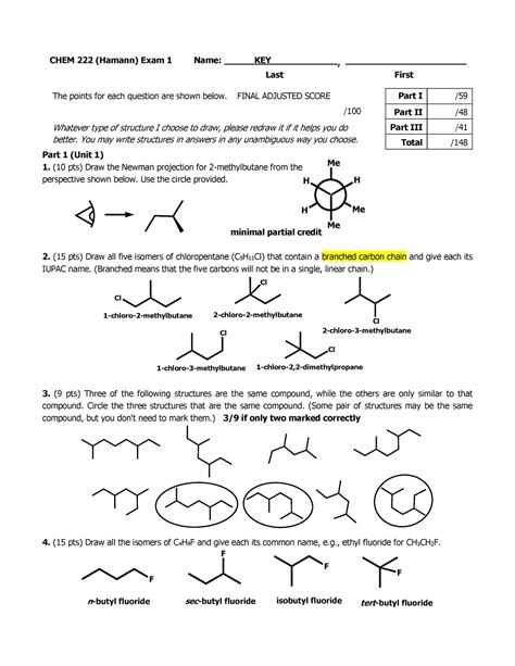 CHEM 222 Exam 1 F23 KEY Exam Answer Key CHEM 222 Hamann