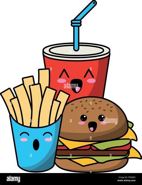 Fast Food Kawaii Cartoon Stock Vector Image Art Alamy