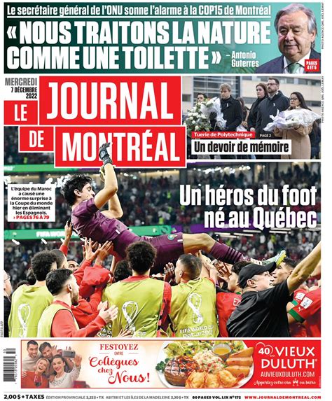 Le Journal de Montréal on Twitter La UNE de votre Journal édition du