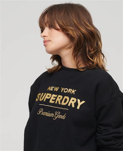 Dames Luxe Sweatshirt Met Metallic Logo Black Superdry Nl