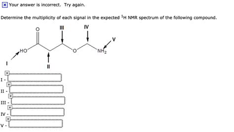 Solved Your Answer Is Incorrect Try Again Determine The Multiplicity Of Each Signal In The