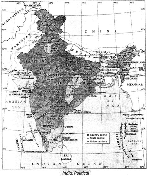 Icse Solutions For Class 8 Geography Voyage India Location Extent Political And Physical