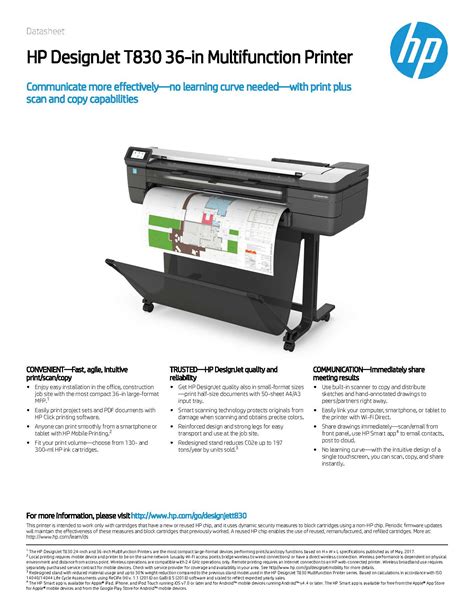 Hp Designjet T In Multifunction Printer Datasheet Tpm