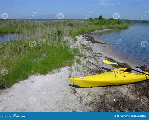 Sunshine Yellow Kayak On The Beach Stock Image Image Of Pond River