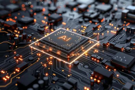 Ai Processor On Motherboard With Glowing Circuits High Tech