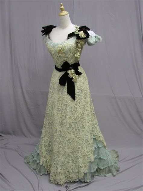 1012 Delicious 1900 Hand Made Lace And Aqua Silk Ball Gown Edwardian