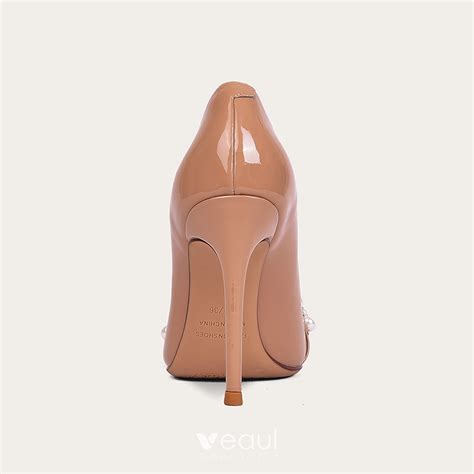 Modern Fashion Nude Evening Party Pearl Pumps Leather Cm Stiletto Heels High Heels