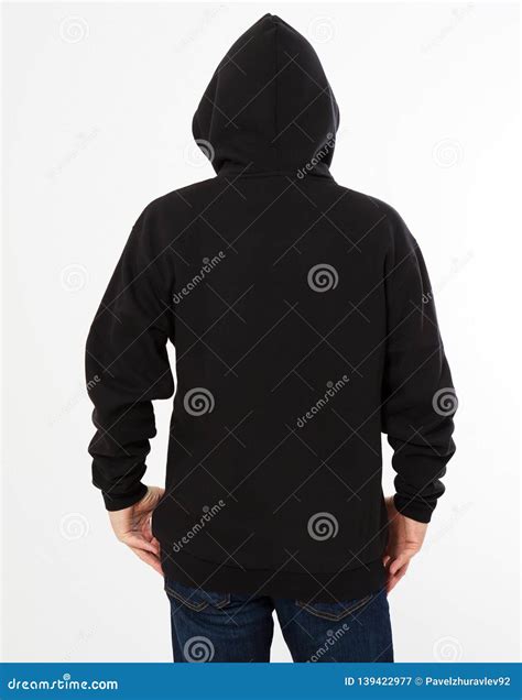 Man In Black Pullover Hoodie Mockup Back View Stock Image Image Of