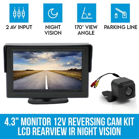 43 Monitor 12v Reversing Camera Kit Car Caravan Lcd Rearview Ir