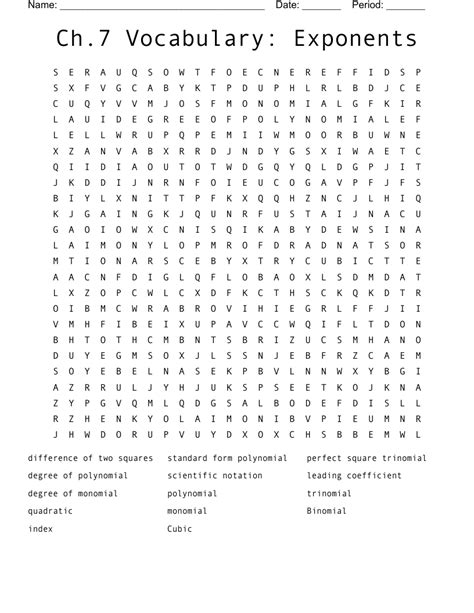 Ch Vocabulary Exponents Word Search Wordmint